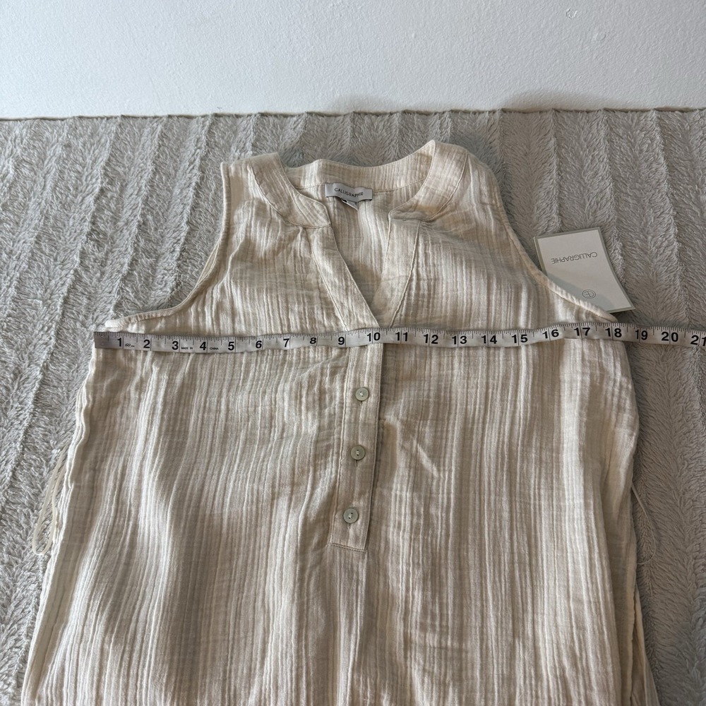 New Calligraphie Cream Textured Sleeveless Dress Open Sides‎ Womens Small - Picture 8 of 11
